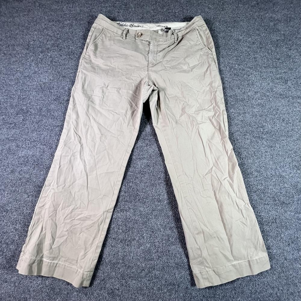 Eddie Bauer Mercer Chino Pant Women's 14P Gray Cotton Straight Preppy Stretch